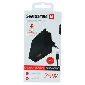 SWISSTEN TRAVEL CHARGER FOR SAMSUNG SUPER FAST CHARGING 25W + DATA CABLE USB-C/USB-C 1,2 M BLACK 22050100