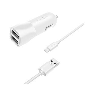 FIXED Dual USB Car Charger 15W+ USB/Lightning Cable, white FIXCC15-2UL-WH
